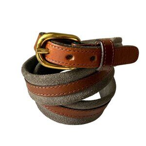 Vintage Dooney and Bourke Brown Leather & Suede Belt Brass Buckle 30